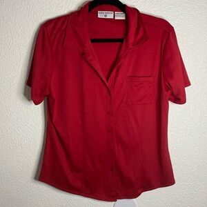 Kathy Ireland- red button up short sleeve- Size large